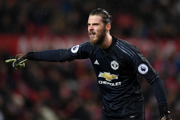 David de Gea of Manchester United during the Premier League match between Manchester United and Stoke City at Old Trafford on January 15, 2018 in Manchester, England.  (Photo by Gareth Copley/Getty Images)