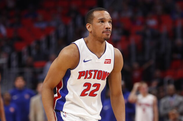 Detroit Pistons guard Avery Bradley (22) plays against the Brooklyn Nets in the second half of an NBA basketball game in Detroit, Sunday, Jan. 21, 2018. Brooklyn won 101-100. (AP Photo/Paul Sancya)