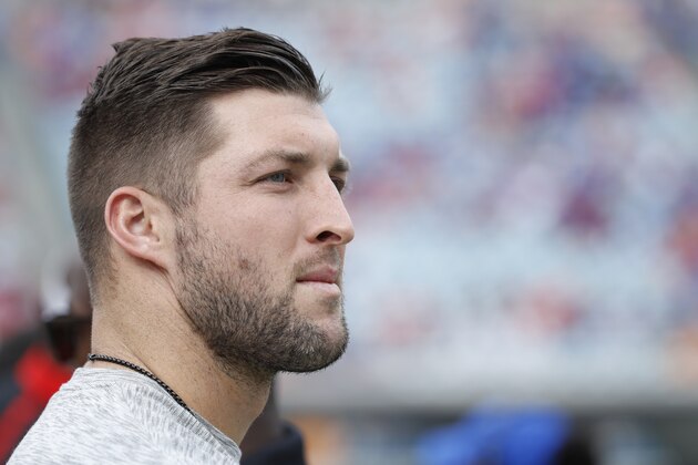 JACKSONVILLE, FL - OCTOBER 28: Former Florida Gators quarterback Tim Tebow looks on before a game against the Georgia Bulldogs at EverBank Field on October 28, 2017 in Jacksonville, Florida. Georgia defeated Florida 42-7. (Photo by Joe Robbins/Getty Images)