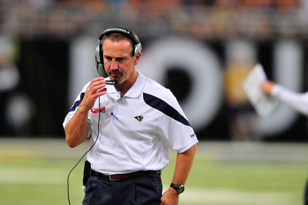 ST. LOUIS, MO - SEPTEMBER 11: Head Coach Steve Spagnuolo of the St. Louis Rams calls plays during a game against the Philadelphia Eagles at the Edward Jones Dome on September 11, 2011 in St. Louis, Missouri. The Eagles defeated the Rams 31-15. (Photo by Jeff Curry/Getty Images)