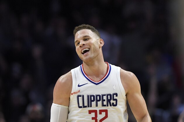 Los Angeles Clippers forward Blake Griffin laughs during the second half of an NBA basketball game against the Denver Nuggets, Wednesday, Jan. 17, 2018, in Los Angeles. The Clippers won 109-104. (AP Photo/Mark J. Terrill)