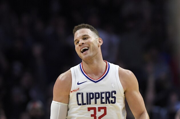 Los Angeles Clippers forward Blake Griffin laughs during the second half of an NBA basketball game against the Denver Nuggets, Wednesday, Jan. 17, 2018, in Los Angeles. The Clippers won 109-104. (AP Photo/Mark J. Terrill)