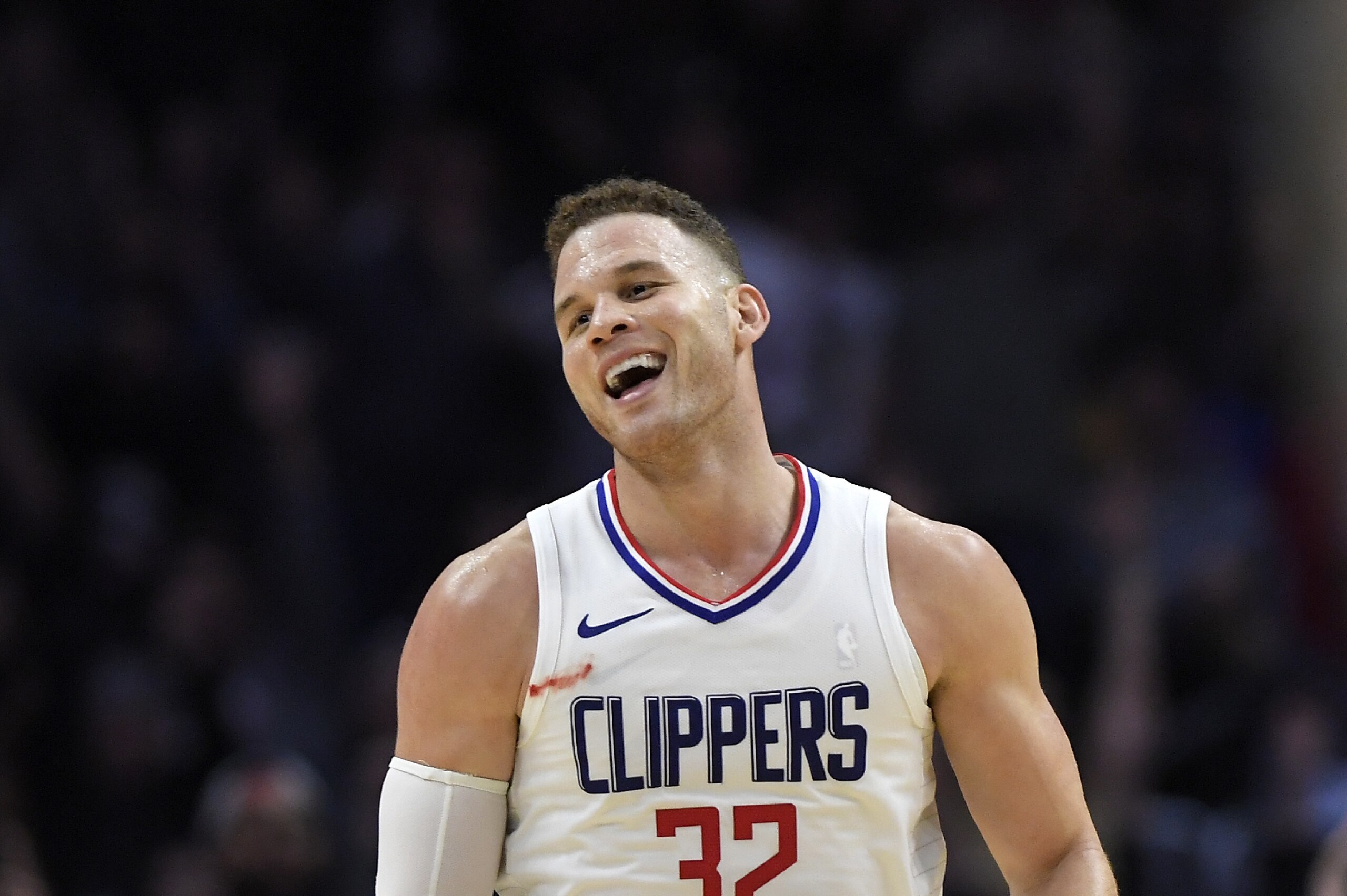Los Angeles Clippers forward Blake Griffin laughs during the second half of an NBA basketball game against the Denver Nuggets, Wednesday, Jan. 17, 2018, in Los Angeles. The Clippers won 109-104. (AP Photo/Mark J. Terrill) Los Angeles Clippers forward Blake Griffin laughs during the second half of an NBA basketball game against the Denver Nuggets, Wednesday, Jan. 17, 2018, in Los Angeles. The Clippers won 109-104. (AP Photo/Mark J. Terrill)