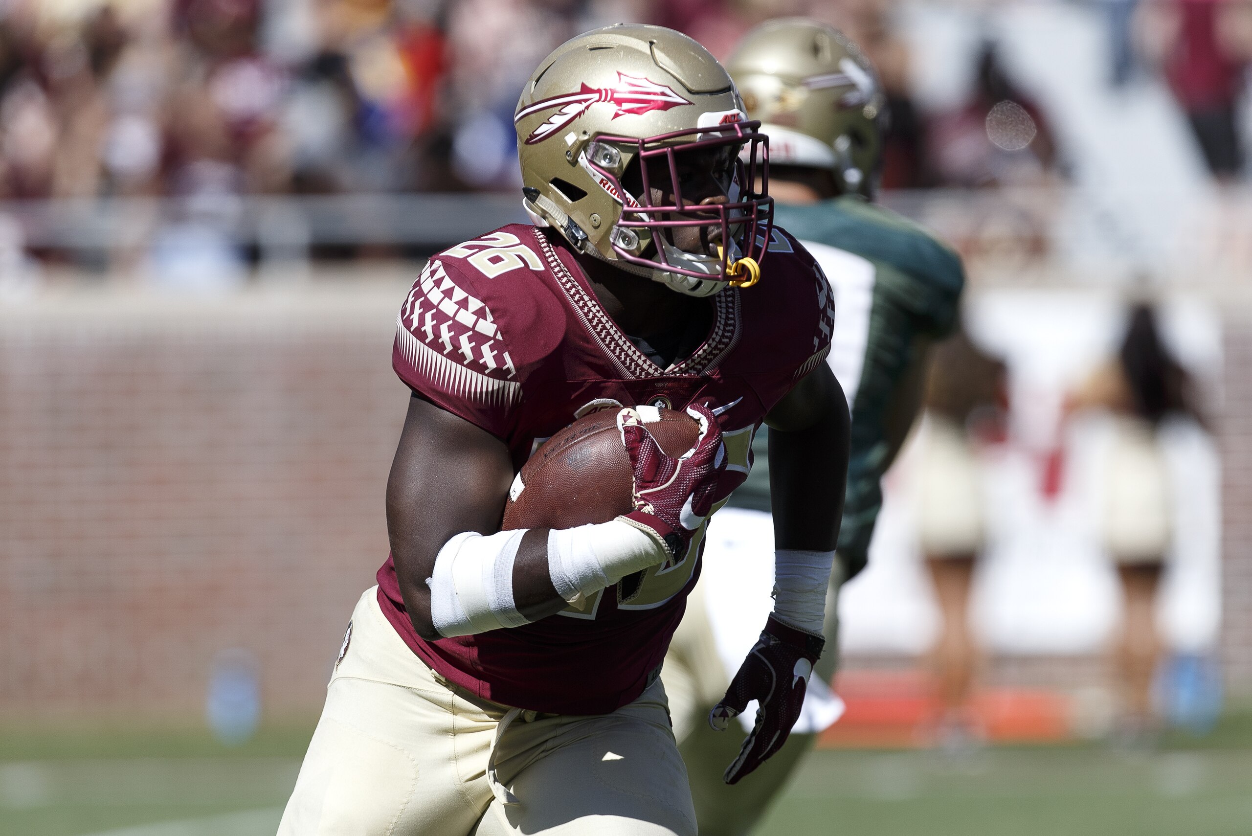 TALLAHASSEE, FL - APRIL 8: Runningback Johnathan Vickers #26 of the Florida State Seminoles on a running play during the annual Garnet and Gold Spring football game at Doak Campbell Stadium on Bobby Bowden Field on April 8, 2017 in Tallahassee, Florida. (Photo by Don Juan Moore/Getty Images)