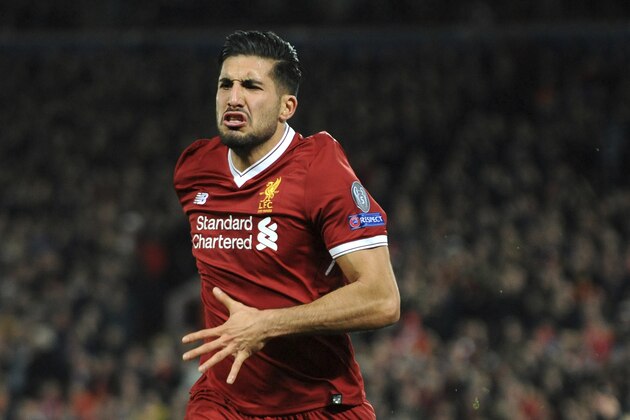 Liverpool's Emre Can celebrates after scoring his side's second goal during the Champions League Group E soccer match between Liverpool and Maribor at Anfield, Liverpool, England, Wednesday Nov. 1, 2017. (AP Photo/Rui Vieira)