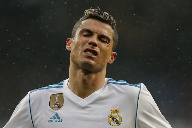 Real Madrid's Cristiano Ronaldo reacts during a Spanish La Liga soccer match between Real Madrid and Villarreal at the Santiago Bernabeu stadium in Madrid, Spain, Saturday, Jan. 13, 2018. (AP Photo/Paul White)
