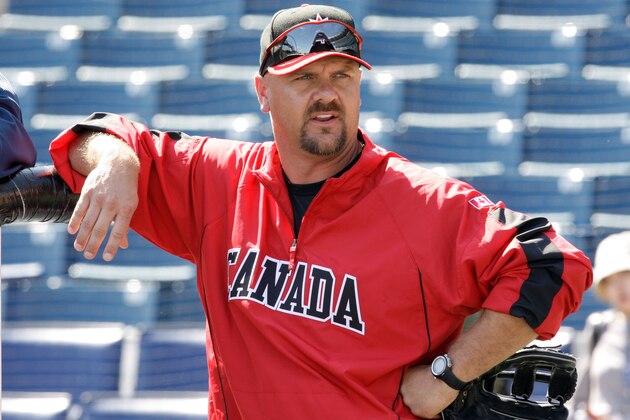 Canada's coach Larry Walker before an exhibition spring baseball game in Tampa,  Fla., Thursday, March 5, 2009.  (AP Photo/Gene J. Puskar)