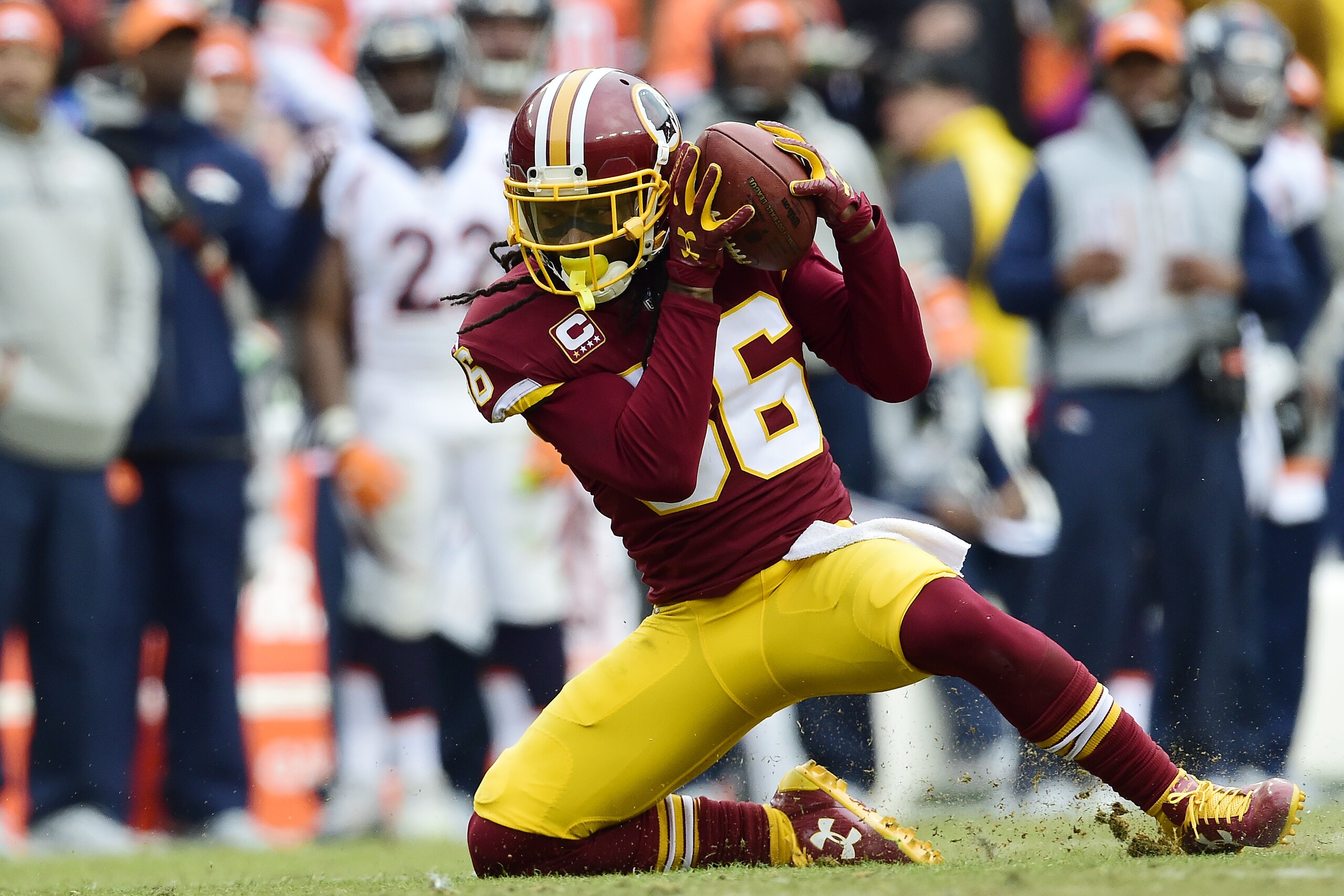 LANDOVER, MD - DECEMBER 24: Free safety D.J. Swearinger #36 of the Washington Redskins intercepts a pass thrown by quarterback Brock Osweiler #17 (not pictured) in the second quarter at FedExField on December 24, 2017 in Landover, Maryland. (Photo by Patrick McDermott/Getty Images)
