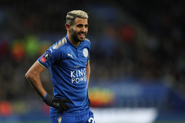 LEICESTER, ENGLAND - JANUARY 16: Riyad Mahrez of Leicester City during The Emirates FA Cup Third Round Replay match between Leicester City and Fleetwood Town at The King Power Stadium on January 16, 2018 in Leicester, England. (Photo by Robbie Jay Barratt - AMA/Getty Images)