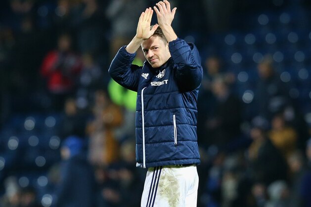 WEST BROMWICH, ENGLAND - JANUARY 13: Jonny Evans of West Bromwich Albion shows appreciation to the fans after the Premier League match between West Bromwich Albion and Brighton and Hove Albion at The Hawthorns on January 13, 2018 in West Bromwich, England.  (Photo by Alex Livesey/Getty Images)