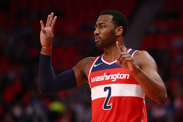 DETROIT, MI - JANUARY 19: John Wall #2 of the Washington Wizards calls a play while playing the Detroit Pistons during the second half at Little Caesars Arena on January 19, 2018 in Detroit, Michigan. Washington won the game 122-112. NOTE TO USER: User expressly acknowledges and agrees that, by downloading and or using this photograph, User is consenting to the terms and conditions of the Getty Images License Agreement. (Photo by Gregory Shamus/Getty Images)