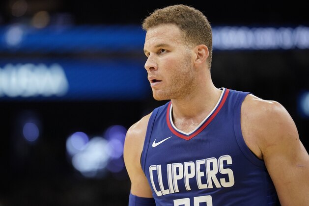 Los Angeles Clippers forward Blake Griffin walks upcourt during the second half of an NBA basketball game against the San Antonio Spurs, Tuesday, Nov. 7, 2017, in San Antonio. San Antonio won 120-107. (AP Photo/Darren Abate)