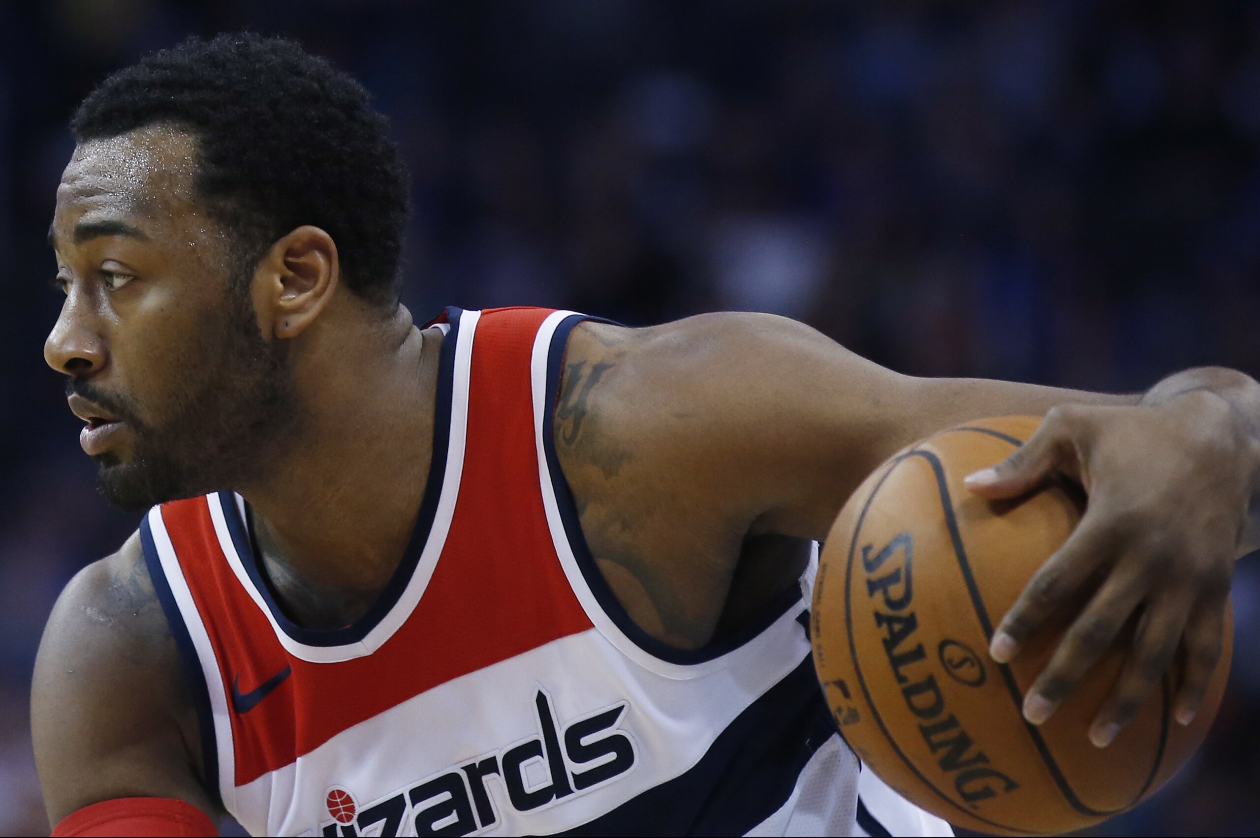 Washington Wizards guard John Wall during an NBA basketball game against the Oklahoma City Thunder in Oklahoma City, Thursday, Jan. 25, 2018. (AP Photo/Sue Ogrocki) Washington Wizards guard John Wall during an NBA basketball game against the Oklahoma City Thunder in Oklahoma City, Thursday, Jan. 25, 2018. (AP Photo/Sue Ogrocki)