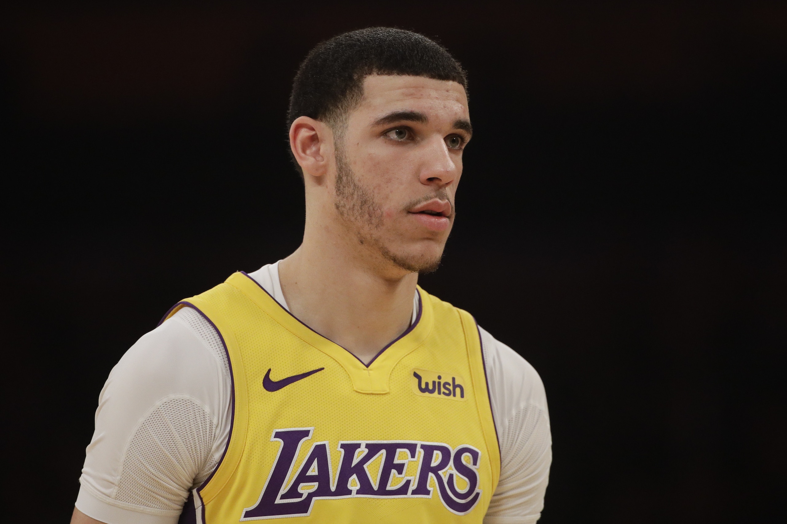 Los Angeles Lakers' Lonzo Ball walks on the court during the first half of an NBA basketball game against the San Antonio Spurs Thursday, Jan. 11, 2018, in Los Angeles. (AP Photo/Jae C. Hong) Los Angeles Lakers' Lonzo Ball walks on the court during the first half of an NBA basketball game against the San Antonio Spurs Thursday, Jan. 11, 2018, in Los Angeles. (AP Photo/Jae C. Hong)