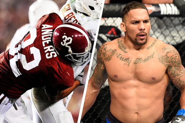 FRESNO, CA - DECEMBER 09:  Eryk Anders poses for a post fight portrait backstage during the UFC Fight Night event inside Save Mart Center on December 9, 2017 in Fresno, California. (Photo by Mike Roach/Zuffa LLC/Zuffa LLC via Getty Images)