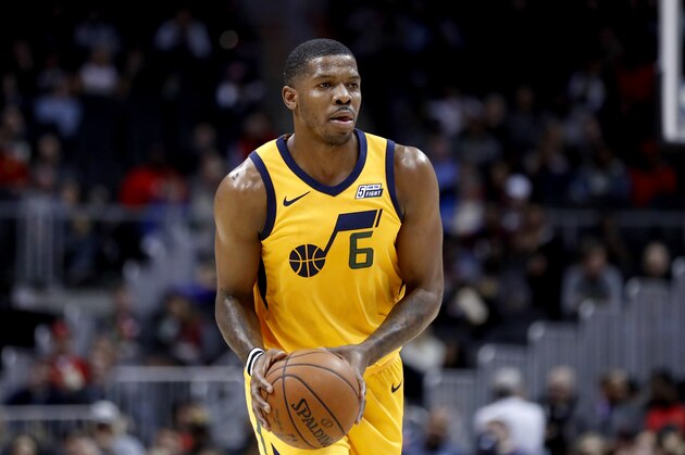 Utah Jazz's Joe Johnson plays in the second quarter of an NBA basketball game against the Atlanta Hawks in Atlanta, Monday, Jan. 22, 2018. (AP Photo/David Goldman)