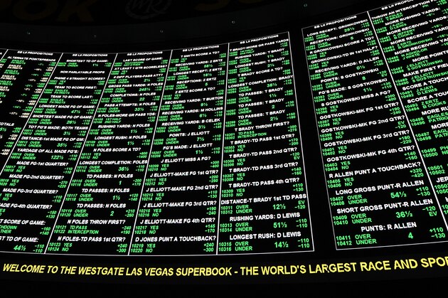 LAS VEGAS, NV - JANUARY 26:  Some of the more than 400 proposition bets for Super Bowl LI between the Philadelphia Eagles and the New England Patriots are displayed at the Race & Sports SuperBook at the Westgate Las Vegas Resort & Casino on January 26, 2018 in Las Vegas, Nevada.  (Photo by Ethan Miller/Getty Images)
