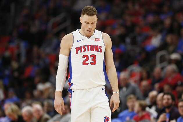 Detroit Pistons forward Blake Griffin (23) during the second half of an NBA basketball game against the Memphis Grizzlies Thursday, Feb. 1, 2018, in Detroit. The Pistons defeated the Grizzlies 104-102. (AP Photo/Duane Burleson)