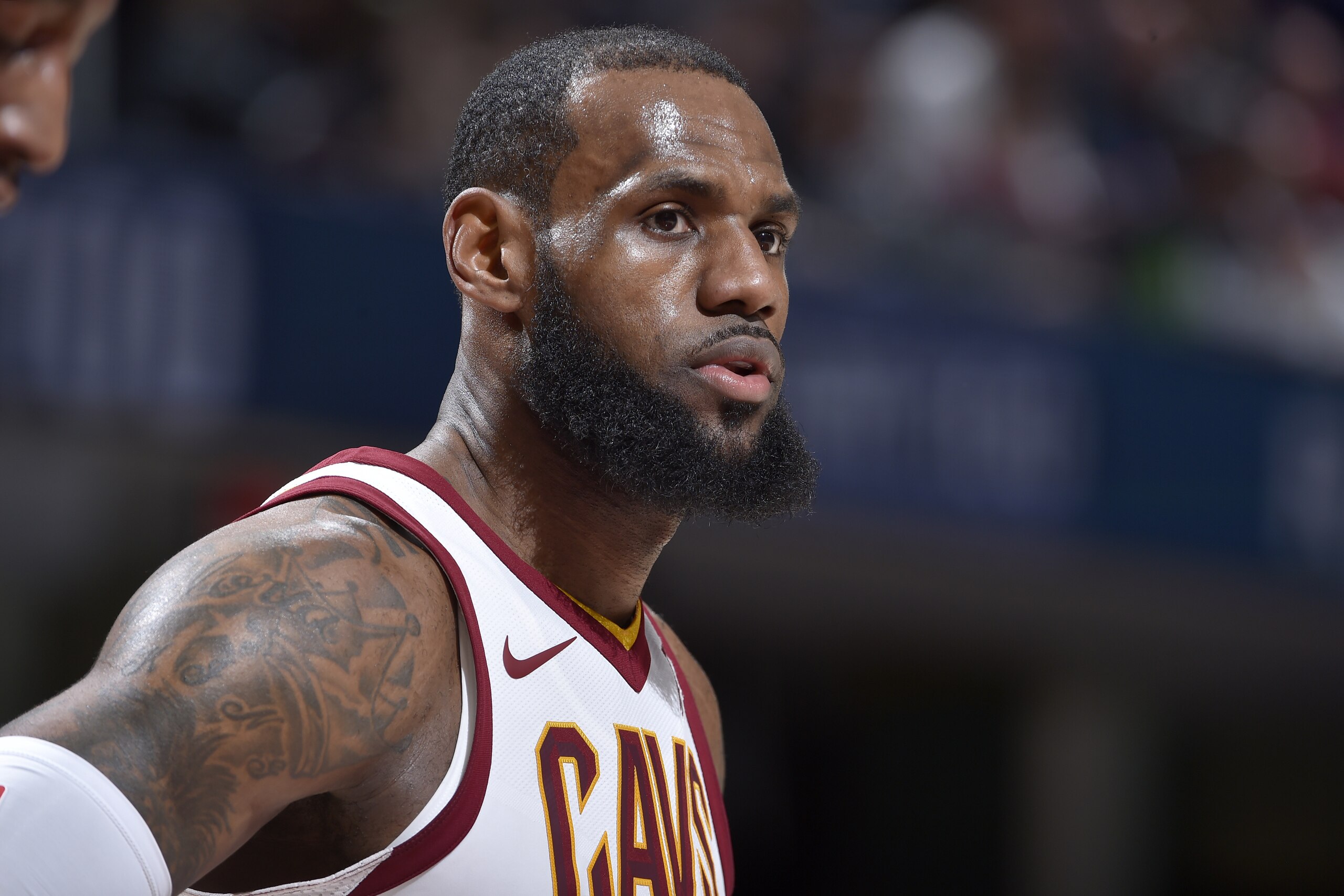 CLEVELAND, OH - JANUARY 31: LeBron James #23 of the Cleveland Cavaliers during the game against the Miami Heat on January 31, 2018 at Quicken Loans Arena in Cleveland, Ohio. NOTE TO USER: User expressly acknowledges and agrees that, by downloading and/or using this photograph, user is consenting to the terms and conditions of the Getty Images License Agreement. Mandatory Copyright Notice: Copyright 2018 NBAE (Photo by David Liam Kyle/NBAE via Getty Images)