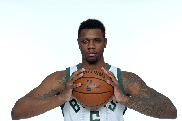 MILWAUKEE, WI - MARCH 11: Terrence Jones #6 of the Milwaukee Bucks pose for portraits before the Milwaukee Bucks game on March 11, 2017 at the BMO Harris Bradley Center in Milwaukee, Wisconsin. NOTE TO USER:  User expressly acknowledges and agrees that, by downloading and or using this Photograph, user is consenting to the terms and conditions of the Getty Images License Agreement.  Mandatory Copyright Notice:  Copyright 2017 NBAE (Photo by Gary Dineen/NBAE via Getty Images)