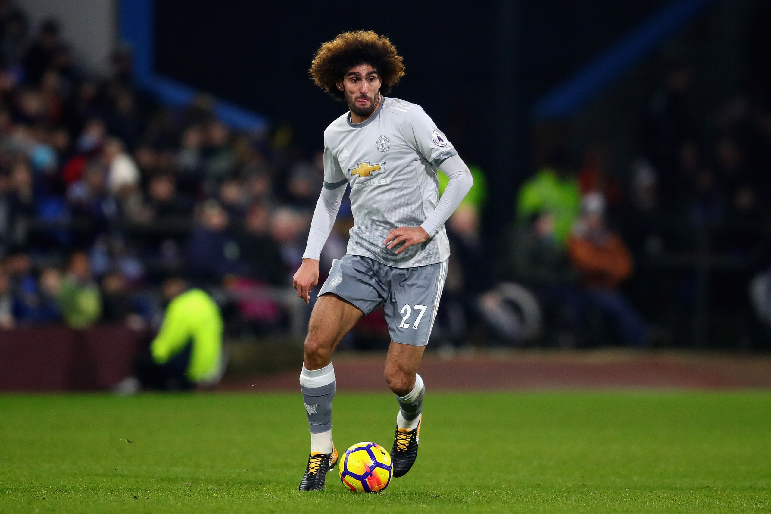 BURNLEY, ENGLAND - JANUARY 20: Marouane Fellaini of Manchester United in action during the Premier League match between Burnley and Manchester United at Turf Moor on January 20, 2018 in Burnley, England.  (Photo by Chris Brunskill Ltd/Getty Images)