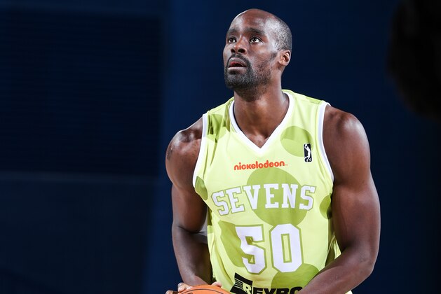 NEWARK, DE - JANUARY 3:  Emeka Okafor #50 of the Delaware 87ers shoots the ball against the Erie Bayhawks during an NBA G-League game on January 3, 2018 at Bob Carpenter Center, Newark, DE. NOTE TO USER: User expressly acknowledges and agrees that, by downloading and or using this photograph, User is consenting to the terms and conditions of the Getty Images License Agreement. Mandatory Copyright Notice: Copyright 2018 NBAE (Photo by Michael J. LeBrecht II/NBAE via Getty Images)