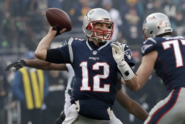 New England Patriots quarterback Tom Brady throws a pass during the first half of the AFC championship NFL football game against the Jacksonville Jaguars, Sunday, Jan. 21, 2018, in Foxborough, Mass. (AP Photo/David J. Phillip)