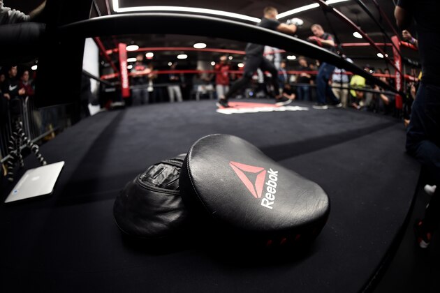 BOSTON, MA - JANUARY 17:   A detail photo of Reebok training pads during the open workout session for fans and media at Reebok Headquarters on January 17, 2018 in Boston, Massachusetts. (Photo by Jeff Bottari/Zuffa LLC/Zuffa LLC via Getty Images)