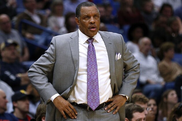 NEW ORLEANS, LA - JANUARY 28:  Head coach Alvin Gentry of the New Orleans Pelicans reacts druing the first half against the LA Clippers at the Smoothie King Center on January 28, 2018 in New Orleans, Louisiana. NOTE TO USER: User expressly acknowledges and agrees that, by downloading and or using this photograph, User is consenting to the terms and conditions of the Getty Images License Agreement.  (Photo by Jonathan Bachman/Getty Images)