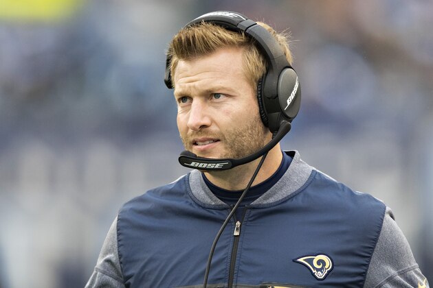 NASHVILLE, TN - DECEMBER 24:  Head Coach Sean McVay of the Los Angeles Rams on the sidelines during a game against the Tennessee Titans at Nissan Stadium on December 24, 2017 in Nashville, Tennessee.  The Rams defeated the Titans 27-23.  (Photo by Wesley Hitt/Getty Images)