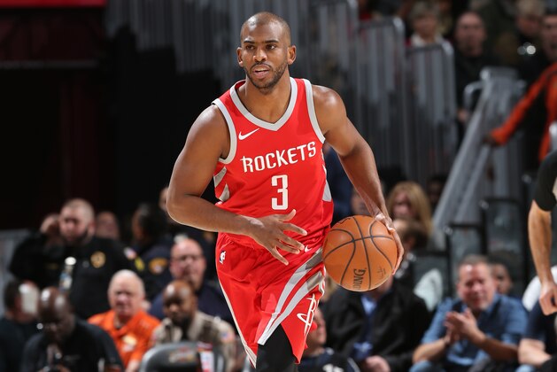 CLEVELAND, OH - FEBRUARY 3:  The Chris Paul #3 of the Houston Rockets handles the ball against the Cleveland Cavaliers on February 3, 2018 at Quicken Loans Arena in Cleveland, Ohio. NOTE TO USER: User expressly acknowledges and agrees that, by downloading and/or using this photograph, user is consenting to the terms and conditions of the Getty Images License Agreement. Mandatory Copyright Notice: Copyright 2018 NBAE (Photo by Joe Murphy/NBAE via Getty Images)