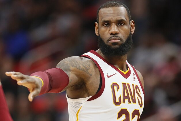 Cleveland Cavaliers forward LeBron James (23) during the first half of an NBA basketball game against the Detroit Pistons Tuesday, Jan. 30, 2018, in Detroit. (AP Photo/Duane Burleson)