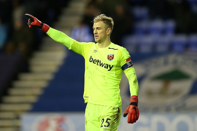 WIGAN, ENGLAND - JANUARY 27:  Joe Hart of West Ham United looks on during the Emirates FA Cup Fourth Round match between Wigan Athletic and West Ham United at DW Stadium on January 27, 2018 in Wigan, United Kingdom.  (Photo by Jan Kruger/Getty Images)