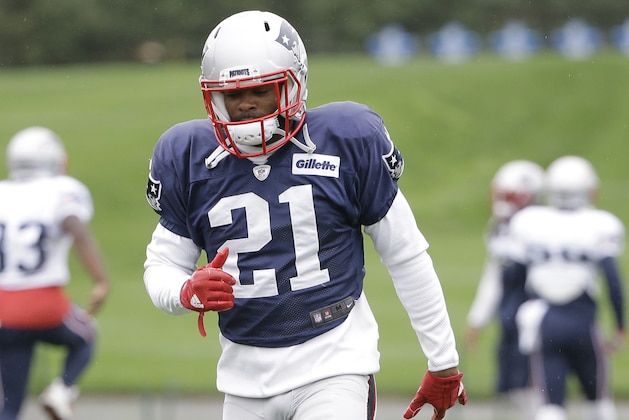 New England Patriots cornerback Malcolm Butler (21) warms up on the field during an NFL football practice, Wednesday, Sept. 20, 2017, in Foxborough, Mass. (AP Photo/Steven Senne)