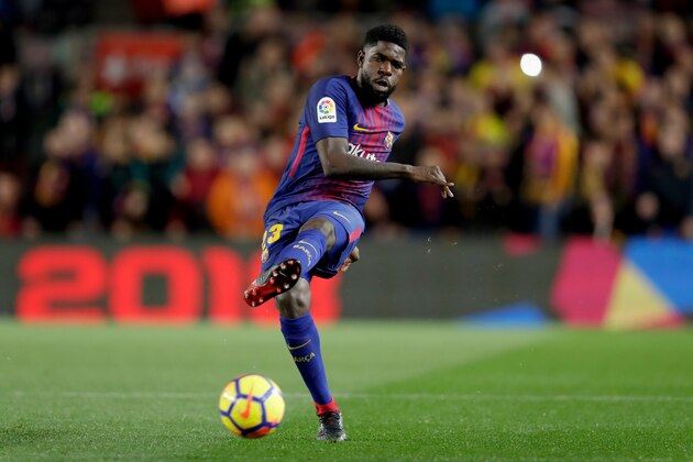 BARCELONA, SPAIN - JANUARY 28: Samuel Umtiti of FC Barcelona during the La Liga Santander  match between FC Barcelona v Deportivo Alaves at the Camp Nou on January 28, 2018 in Barcelona Spain (Photo by Laurens Lindhout/Soccrates/Getty Images)