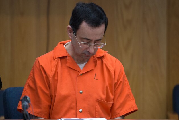 Former Michigan State University and USA Gymnastics doctor Larry Nassar appears in court for his final sentencing phase in Eaton County Circuit Court on February 5, 2018 in Charlotte, Michigan.  / AFP PHOTO / RENA LAVERTY        (Photo credit should read RENA LAVERTY/AFP/Getty Images)
