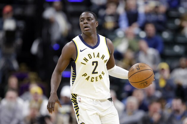 Indiana Pacers guard Darren Collison (2) brings the ball up court against the Charlotte Hornets during the second half of an NBA basketball game in Indianapolis, Monday, Jan. 29, 2018. The Pacers defeated the Hornets 105-96. (AP Photo/Michael Conroy)