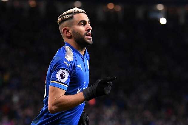 LEICESTER, ENGLAND - JANUARY 20:  Riyad Mahrez of Leicester City celebrates scoring his side's second goal during the Premier League match between Leicester City and Watford at The King Power Stadium on January 20, 2018 in Leicester, England.  (Photo by Laurence Griffiths/Getty Images)