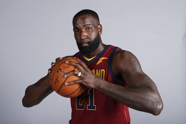 Cleveland Cavaliers' Kendrick Perkins poses for a portrait during the NBA basketball team media day, Monday, Sept. 25, 2017, in Independence, Ohio. (AP Photo/Ron Schwane)