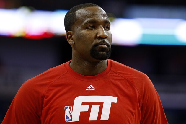 New Orleans Pelicans center Kendrick Perkins warms up before an NBA basketball game Thursday, Jan. 21, 2016, in New Orleans. (AP Photo/Jonathan Bachman)