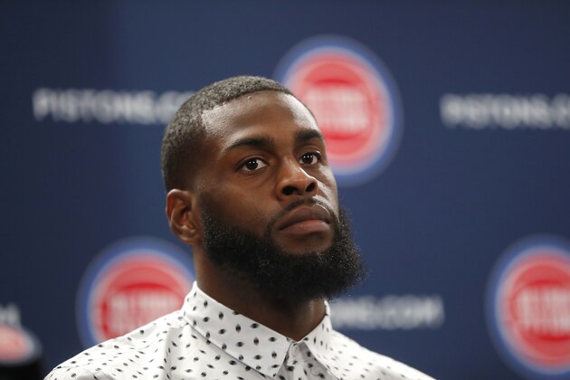 Detroit Pistons' Willie Reed listens to a question from the media about joining a new NBA basketball team in Auburn Hills, Mich., Wednesday, Jan. 31, 2018. (AP Photo/Paul Sancya)