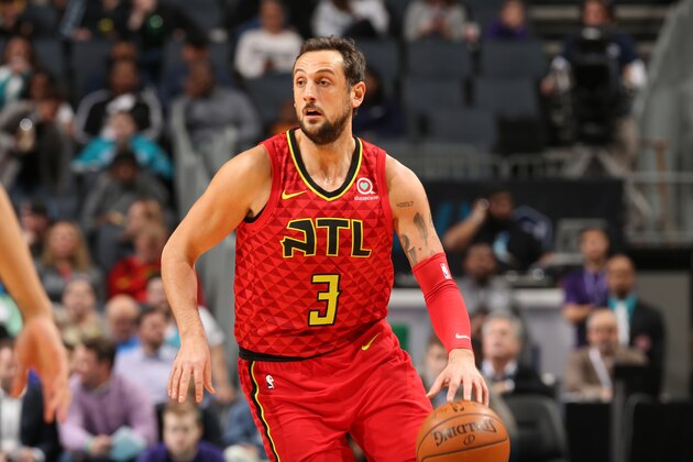 CHARLOTTE, NC - JANUARY 26: Marco Belinelli #3 of the Atlanta Hawks handles the ball during the gameagainst the Charlotte Hornets on January 26, 2018 at Spectrum Center in Charlotte, North Carolina. NOTE TO USER: User expressly acknowledges and agrees that, by downloading and or using this photograph, User is consenting to the terms and conditions of the Getty Images License Agreement.  Mandatory Copyright Notice:  Copyright 2018 NBAE (Photo by Kent Smith/NBAE via Getty Images)