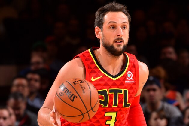 NEW YORK CITY, NY - FEBRUARY  4: Marco Belinelli #3 of the Atlanta Hawks handles the ball during the game against the New York Knicks on February 4, 2018 in New York City, NY NOTE TO USER: User expressly acknowledges and agrees that, by downloading and/or using this Photograph, user is consenting to the terms and conditions of the Getty Images License Agreement. Mandatory Copyright Notice: Copyright 2018 NBAE (Photo by Jesse D. Garrabrant/NBAE via Getty Images)