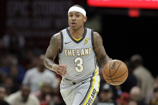 Cleveland Cavaliers' Isaiah Thomas drives against the Houston Rockets in the first half of an NBA basketball game, Saturday, Feb. 3, 2018, in Cleveland. (AP Photo/Tony Dejak)