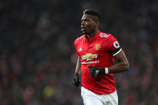 MANCHESTER, ENGLAND - FEBRUARY 03: Paul Pogba of Manchester United during the Premier League match between Manchester United and Huddersfield Town at Old Trafford on February 3, 2018 in Manchester, England. (Photo by Robbie Jay Barratt - AMA/Getty Images)