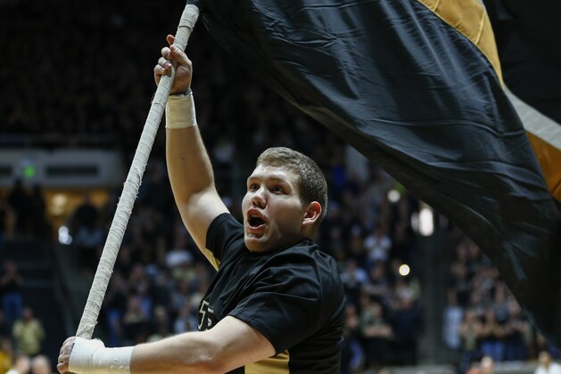 WEST LAFAYETTE, IN - FEBRUARY 18: A Purdue Boilermakers cheerleader is seen before the game against the Michigan State Spartans at Mackey Arena on February 18, 2017 in West Lafayette, Indiana.  (Photo by Michael Hickey/Getty Images)