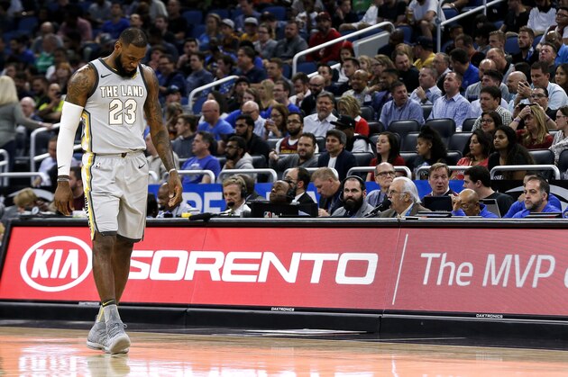 TALLAHASSEE, FL - FEBRUARY 3: LeBron James #23 of the Cleveland Cavaliers walks down the court during the game against the Orlando Magic at the Amway Cetnter on February 6, 2018 in Orlando, Florida. The Magic defeated the Cavaliers 116 to 98. NOTE TO USER: User expressly acknowledges and agrees that, by downloading and or using this photograph, User is consenting to the terms and conditions of the Getty Images License Agreement. (Photo by Don Juan Moore/Getty Images)
