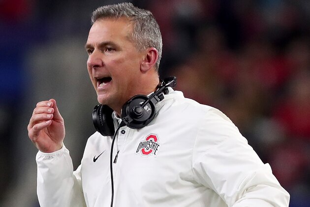 ARLINGTON, TX - DECEMBER 29:  Head coach Urban Meyer of the Ohio State Buckeyes during the Goodyear Cotton Bowl Classic at AT&T Stadium on December 29, 2017 in Arlington, Texas.  (Photo by Tom Pennington/Getty Images)