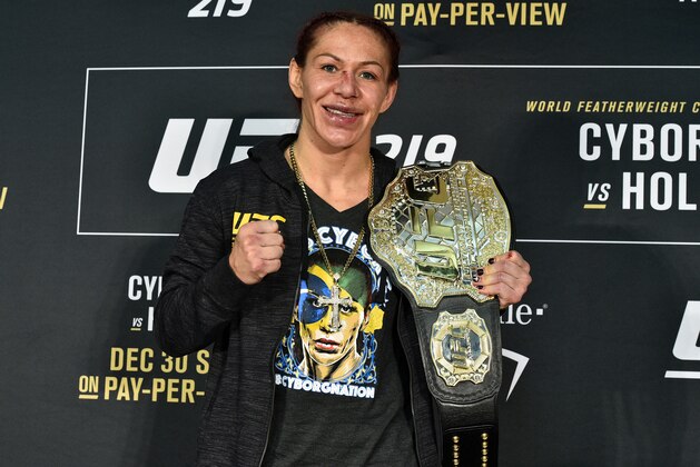 LAS VEGAS, NV - DECEMBER 30:  Cris Cyborg of Brazil poses for a picture after the UFC 219 event inside T-Mobile Arena on December 30, 2017 in Las Vegas, Nevada. (Photo by Brandon Magnus/Zuffa LLC/Zuffa LLC via Getty Images)