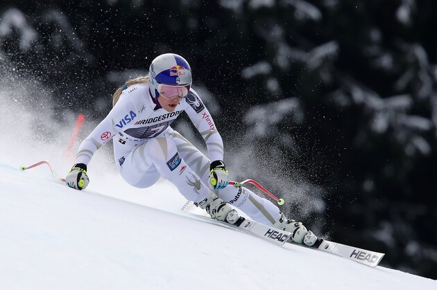 United States' Lindsey Vonn competes during an alpine ski, women's world Cup downhill race, in Garmisch Partenkirchen, Germany, Sunday, Feb. 4, 2018. (AP Photo/Gabriele Facciotti)